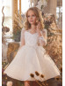 Illusion Neck Beaded Ivory Lace Glitter Tulle Flower Girl Dress